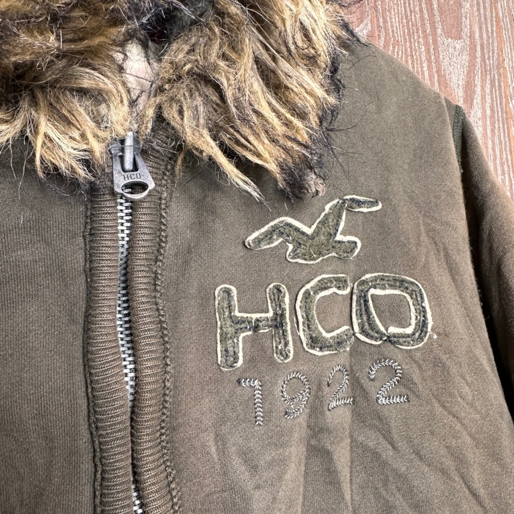 Y2K Hollister California Plaid Lined Jacket Men Med Sage Brown Faux Fur Twilight - Picture 9 of 11